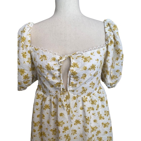 Sabo Yellow Floral Coquette Dress Short Milkmaid Peasant Small 4 6 Peasant‎ Med - Picture 2 of 4